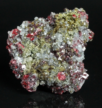 Cinnabar on Quartz with chalcopyrite from Nikitovka Deposit, Central Donbass, Donetsk Oblast, Ukraine [db_pics/pics/cinnabar1b.jpg]