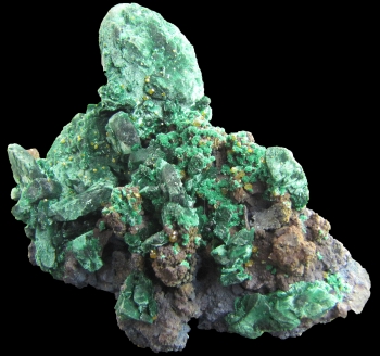 Malachite Pseudomorph after Azurite with Wulfenite from Whim Creek Copper Mine (Whim Creek Copper prospect; Whim Well Mine), Whim Creek, Roebourne Shire, Pilbara Region, Western Australia, Australia [db_pics/pics/malachite2a.jpg]