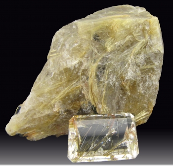 Rutilated Quartz (rough and cut) from Minas Gerais, Brazil [db_pics/pics/quartz52b.jpg]