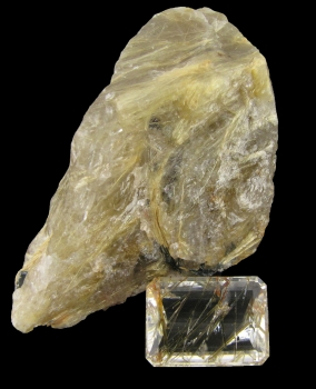 Rutilated Quartz (rough and cut) from Minas Gerais, Brazil [db_pics/pics/quartz52c.jpg]